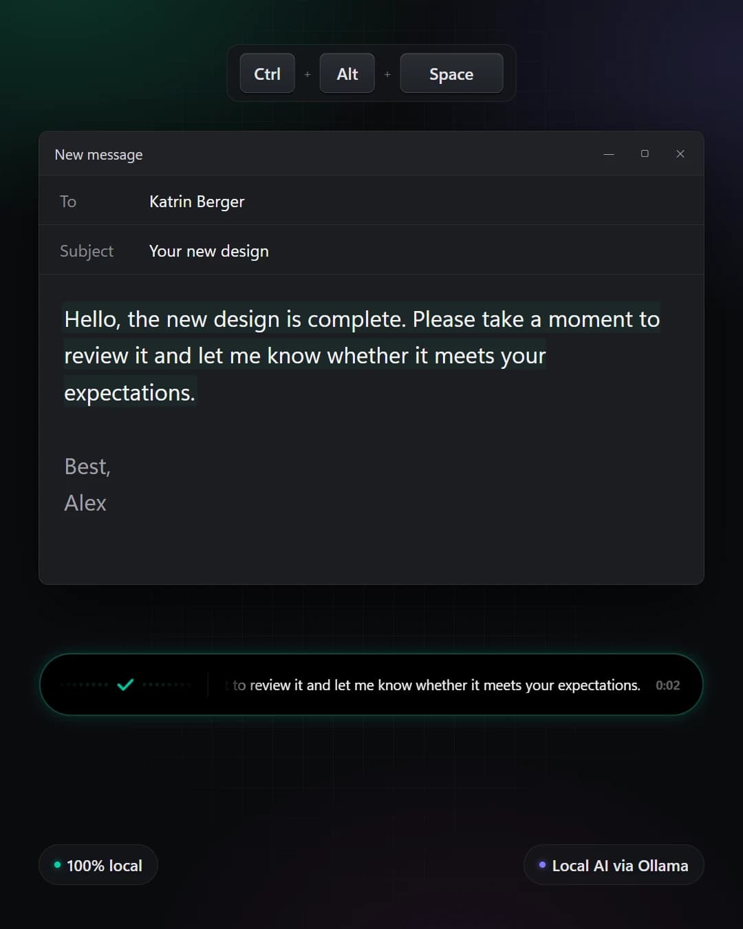 NoType command mode: a casual message has been rewritten as a formal one